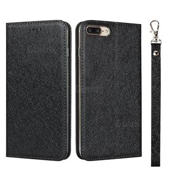 Ultra Slim Magnetic Automatic Suction Silk Lanyard Leather Flip Cover for iPhone 8 Plus / 7 Plus 7P(5.5 inch) - Black
