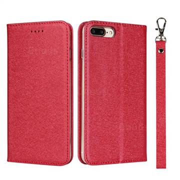 Ultra Slim Magnetic Automatic Suction Silk Lanyard Leather Flip Cover for iPhone 8 Plus / 7 Plus 7P(5.5 inch) - Red