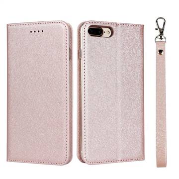 Ultra Slim Magnetic Automatic Suction Silk Lanyard Leather Flip Cover for iPhone 8 Plus / 7 Plus 7P(5.5 inch) - Rose Gold
