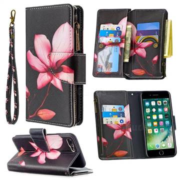 Lotus Flower Binfen Color BF03 Retro Zipper Leather Wallet Phone Case for iPhone 8 Plus / 7 Plus 7P(5.5 inch)