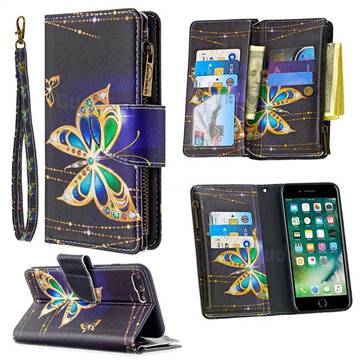 Golden Shining Butterfly Binfen Color BF03 Retro Zipper Leather Wallet Phone Case for iPhone 8 Plus / 7 Plus 7P(5.5 inch)