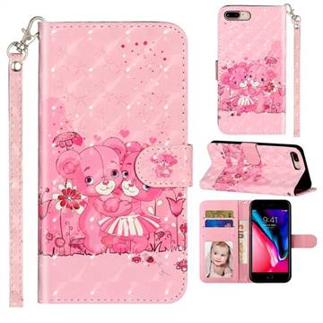 Pink Bear 3D Leather Phone Holster Wallet Case for iPhone 8 Plus / 7 Plus 7P(5.5 inch)