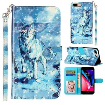 Snow Wolf 3D Leather Phone Holster Wallet Case for iPhone 8 Plus / 7 Plus 7P(5.5 inch)