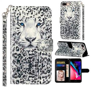 White Leopard 3D Leather Phone Holster Wallet Case for iPhone 8 Plus / 7 Plus 7P(5.5 inch)