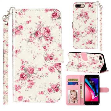 Rambler Rose Flower 3D Leather Phone Holster Wallet Case for iPhone 8 Plus / 7 Plus 7P(5.5 inch)