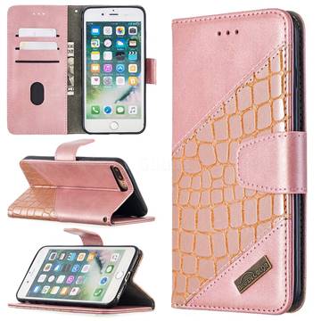 BinfenColor BF04 Color Block Stitching Crocodile Leather Case Cover for iPhone 8 Plus / 7 Plus 7P(5.5 inch) - Rose Gold