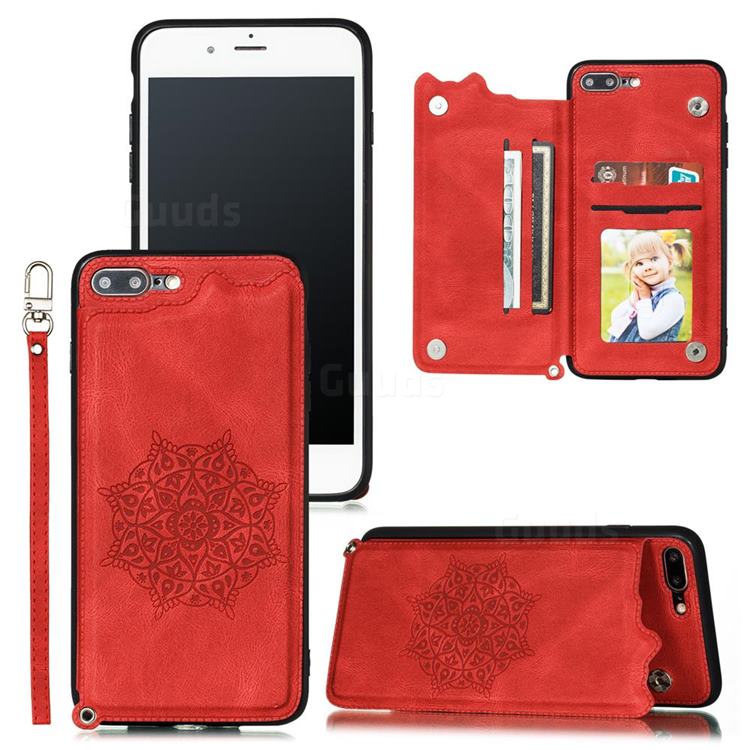 Luxury Mandala Multi-function Magnetic Card Slots Stand Leather Back Cover for iPhone 8 Plus / 7 Plus 7P(5.5 inch) - Red