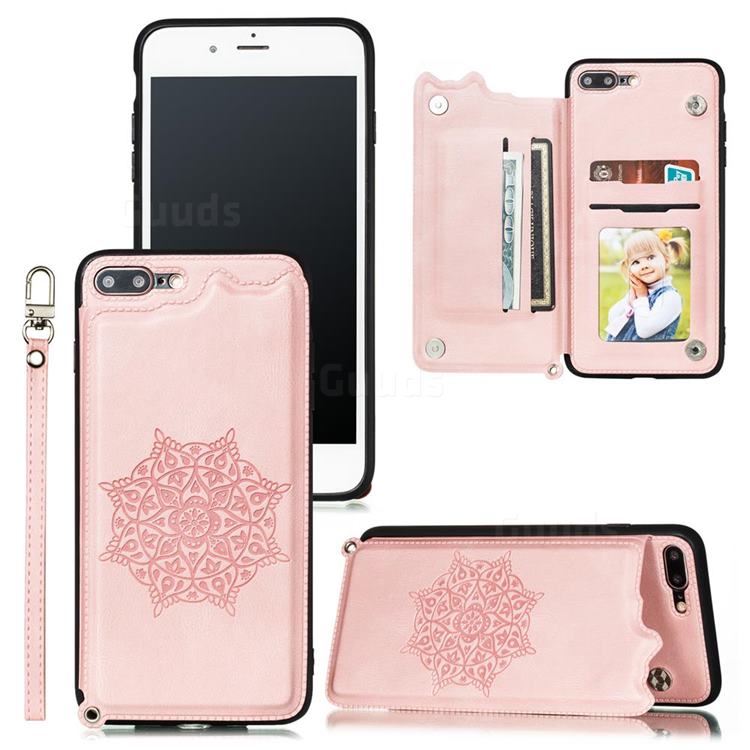 Luxury Mandala Multi-function Magnetic Card Slots Stand Leather Back Cover for iPhone 8 Plus / 7 Plus 7P(5.5 inch) - Rose Gold