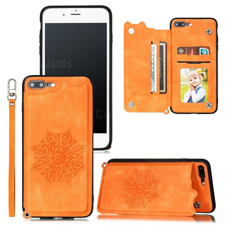 Luxury Mandala Multi-function Magnetic Card Slots Stand Leather Back Cover for iPhone 8 Plus / 7 Plus 7P(5.5 inch) - Yellow
