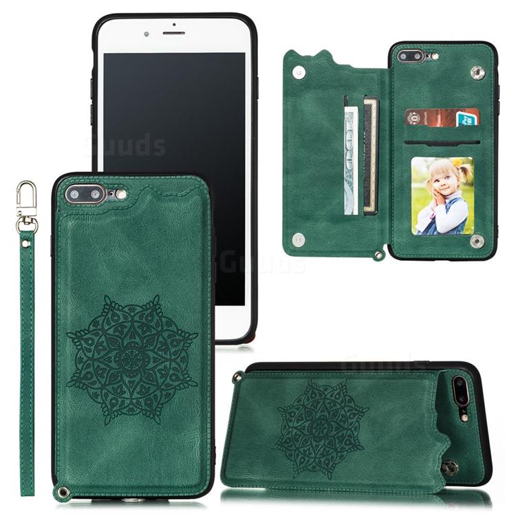 Luxury Mandala Multi-function Magnetic Card Slots Stand Leather Back Cover for iPhone 8 Plus / 7 Plus 7P(5.5 inch) - Green