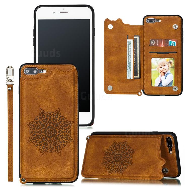 Luxury Mandala Multi-function Magnetic Card Slots Stand Leather Back Cover for iPhone 8 Plus / 7 Plus 7P(5.5 inch) - Brown