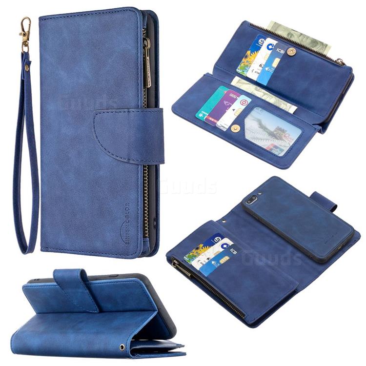 Binfen Color BF02 Sensory Buckle Zipper Multifunction Leather Phone Wallet for iPhone 8 Plus / 7 Plus 7P(5.5 inch) - Blue