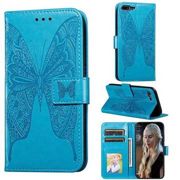 Intricate Embossing Vivid Butterfly Leather Wallet Case for iPhone 8 Plus / 7 Plus 7P(5.5 inch) - Blue