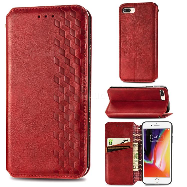 Ultra Slim Fashion Business Card Magnetic Automatic Suction Leather Flip Cover for iPhone 8 Plus / 7 Plus 7P(5.5 inch) - Red
