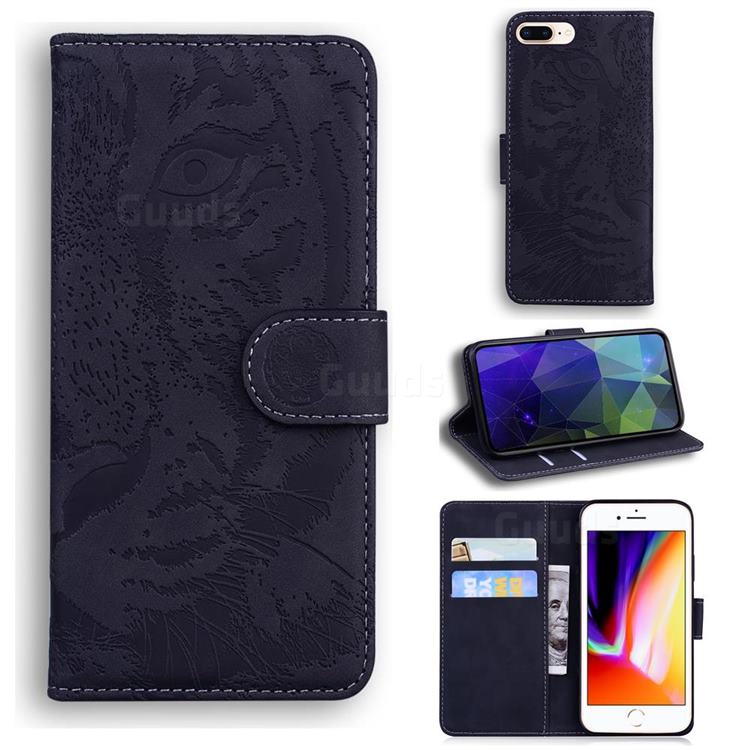 Intricate Embossing Tiger Face Leather Wallet Case for iPhone 8 Plus / 7 Plus 7P(5.5 inch) - Black