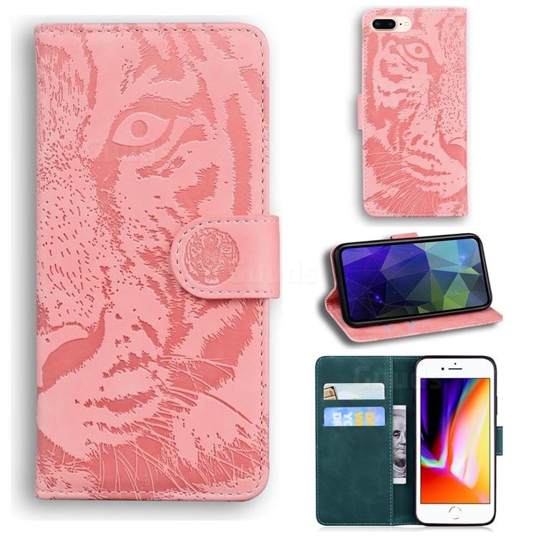 Intricate Embossing Tiger Face Leather Wallet Case for iPhone 8 Plus / 7 Plus 7P(5.5 inch) - Pink