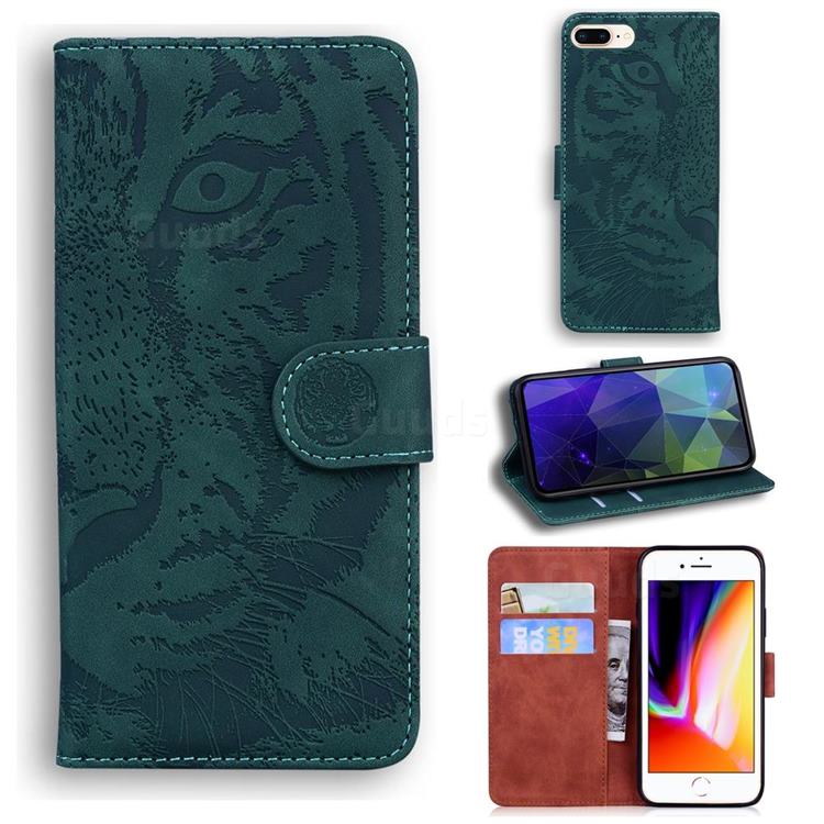 Intricate Embossing Tiger Face Leather Wallet Case for iPhone 8 Plus / 7 Plus 7P(5.5 inch) - Green
