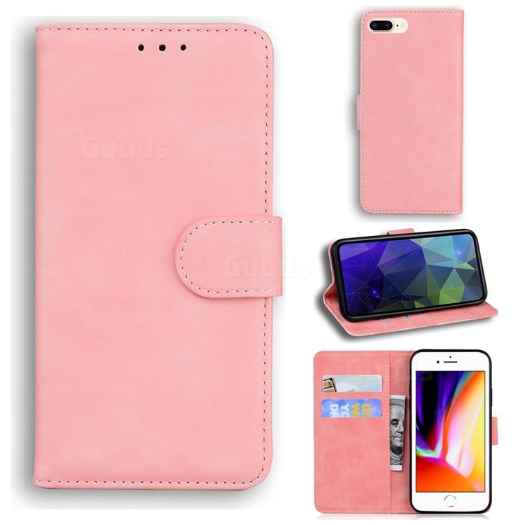 Retro Classic Skin Feel Leather Wallet Phone Case for iPhone 8 Plus / 7 Plus 7P(5.5 inch) - Pink