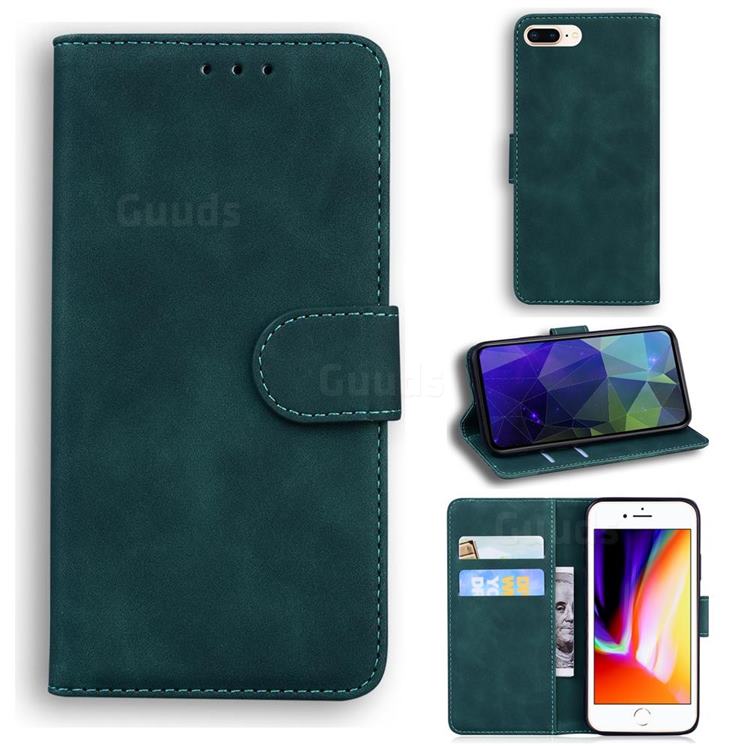 Retro Classic Skin Feel Leather Wallet Phone Case for iPhone 8 Plus / 7 Plus 7P(5.5 inch) - Green
