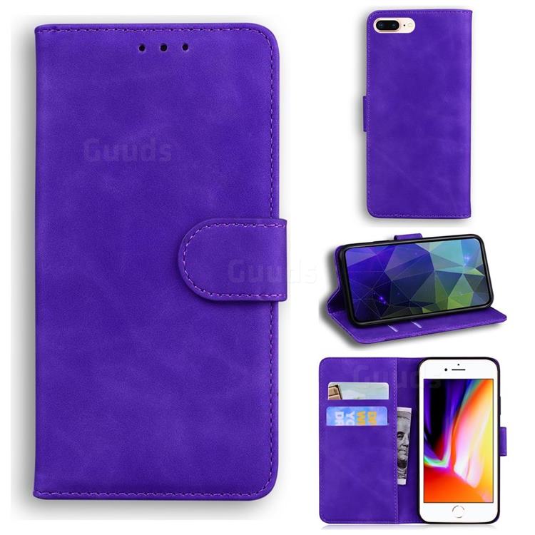 Retro Classic Skin Feel Leather Wallet Phone Case for iPhone 8 Plus / 7 Plus 7P(5.5 inch) - Purple