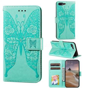 Intricate Embossing Rose Flower Butterfly Leather Wallet Case for iPhone 8 Plus / 7 Plus 7P(5.5 inch) - Green