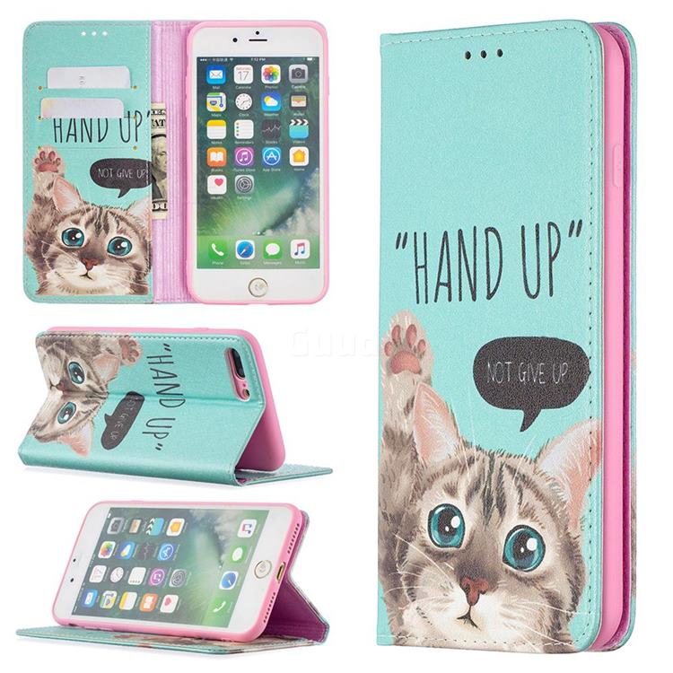 Hand Up Cat Slim Magnetic Attraction Wallet Flip Cover for iPhone 8 Plus / 7 Plus 7P(5.5 inch)