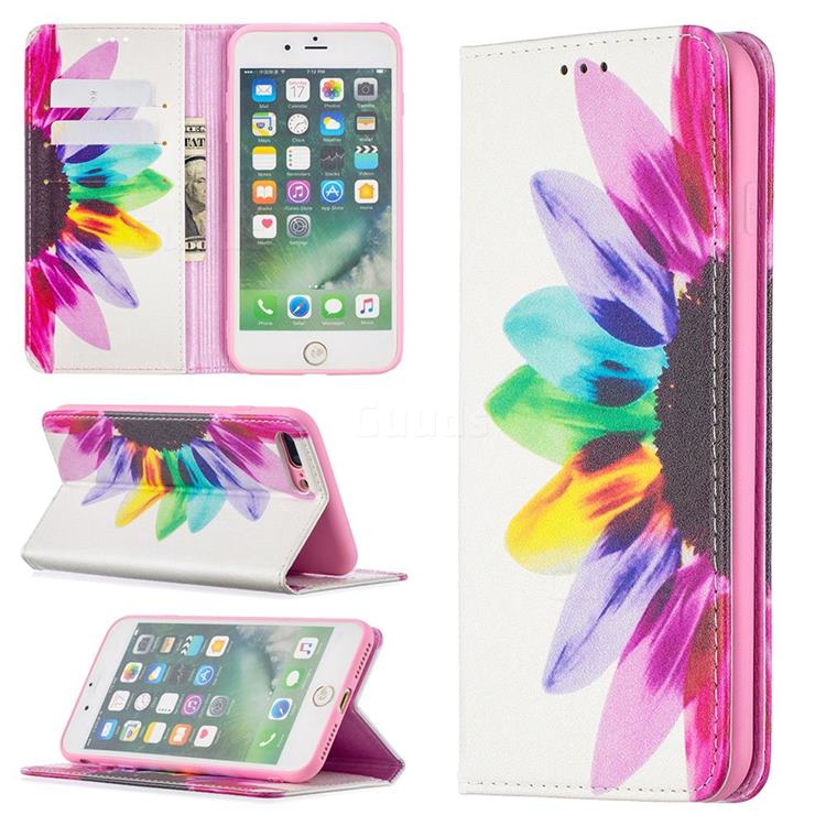 Sun Flower Slim Magnetic Attraction Wallet Flip Cover for iPhone 8 Plus / 7 Plus 7P(5.5 inch)