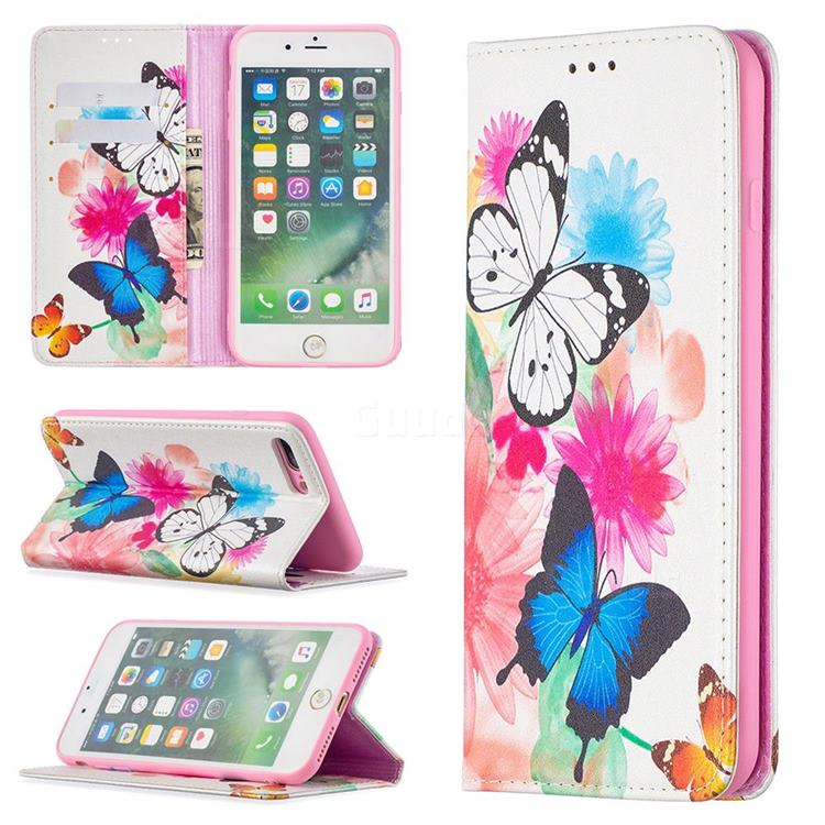 Flying Butterflies Slim Magnetic Attraction Wallet Flip Cover for iPhone 8 Plus / 7 Plus 7P(5.5 inch)