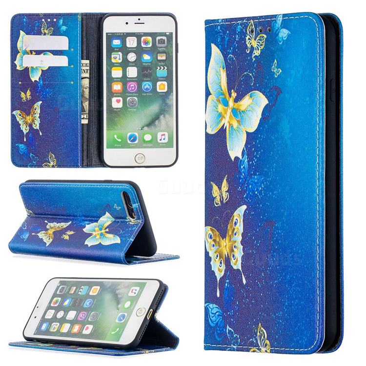 Gold Butterfly Slim Magnetic Attraction Wallet Flip Cover for iPhone 8 Plus / 7 Plus 7P(5.5 inch)
