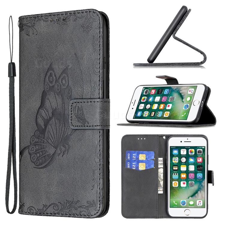 Binfen Color Imprint Vivid Butterfly Leather Wallet Case for iPhone 8 Plus / 7 Plus 7P(5.5 inch) - Black