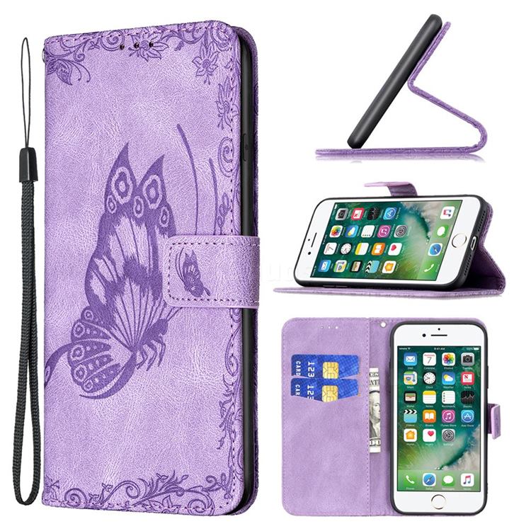 Binfen Color Imprint Vivid Butterfly Leather Wallet Case for iPhone 8 Plus / 7 Plus 7P(5.5 inch) - Purple