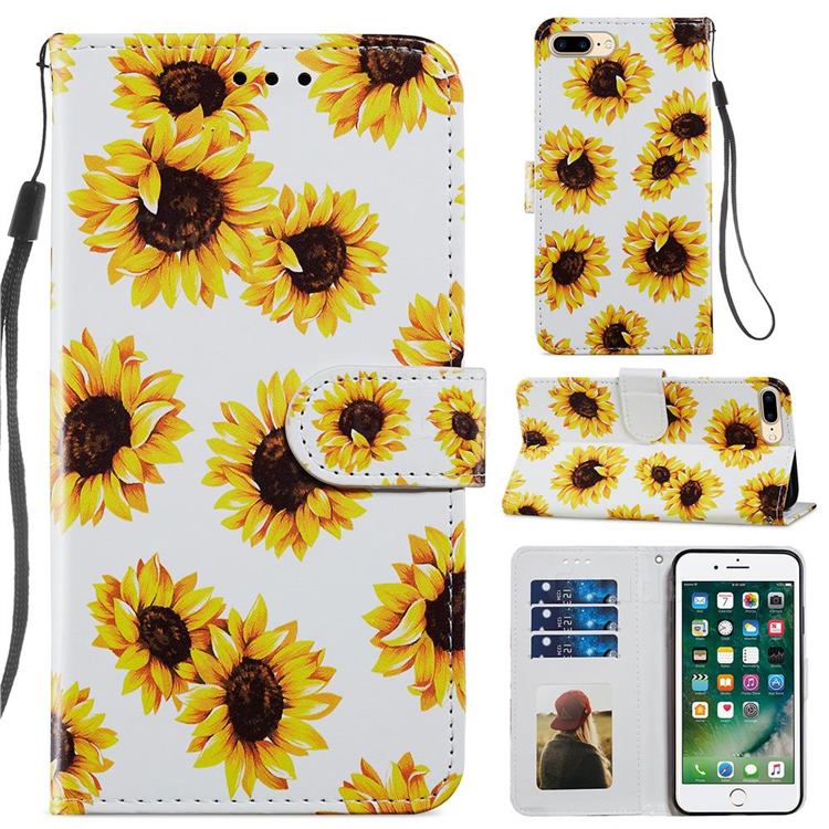 Sunflower Smooth Leather Phone Wallet Case for iPhone 8 Plus / 7 Plus 7P(5.5 inch)