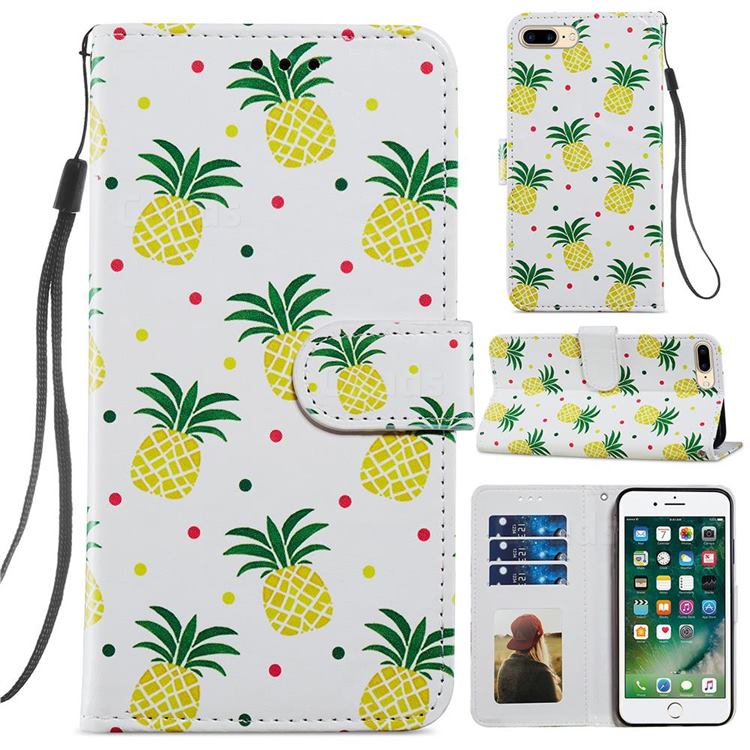 Pineapple Smooth Leather Phone Wallet Case for iPhone 8 Plus / 7 Plus 7P(5.5 inch)