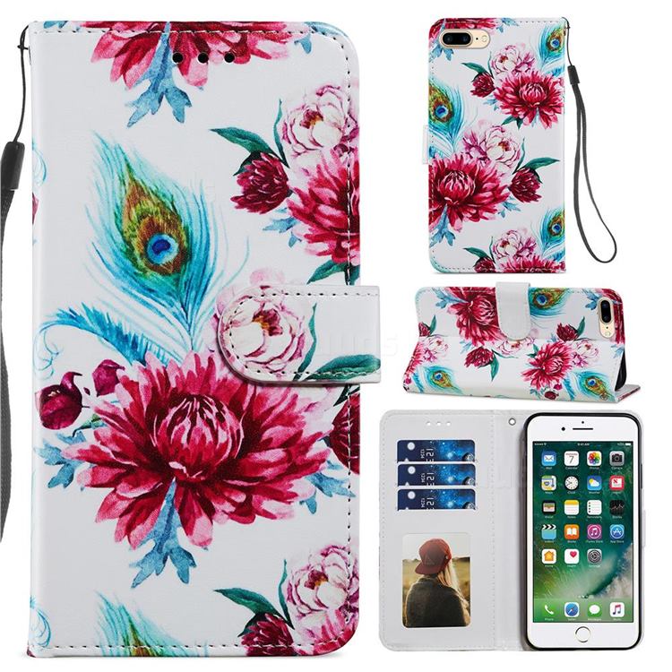 Peacock Flower Smooth Leather Phone Wallet Case for iPhone 8 Plus / 7 Plus 7P(5.5 inch)