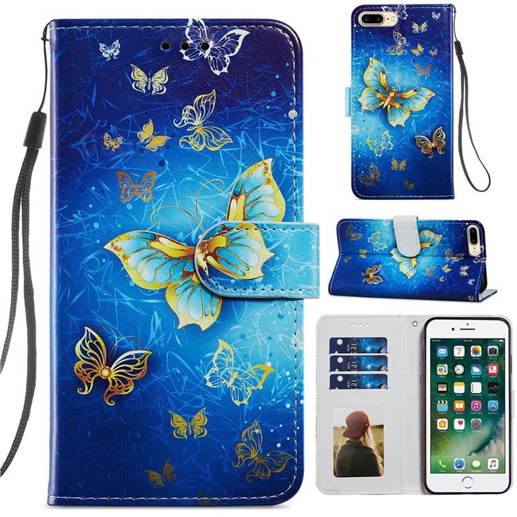 Phnom Penh Butterfly Smooth Leather Phone Wallet Case for iPhone 8 Plus / 7 Plus 7P(5.5 inch)