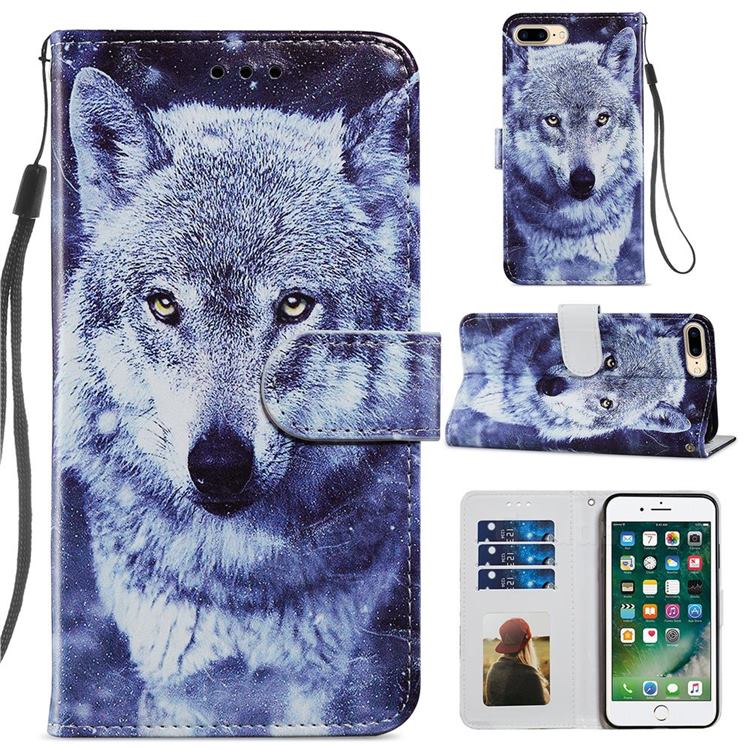 White Wolf Smooth Leather Phone Wallet Case for iPhone 8 Plus / 7 Plus 7P(5.5 inch)