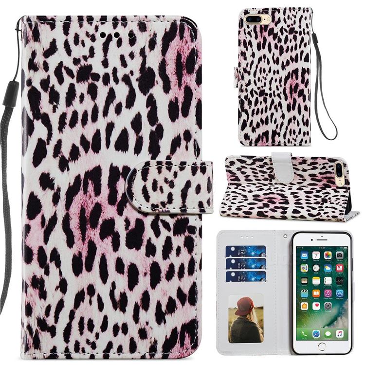 Leopard Smooth Leather Phone Wallet Case for iPhone 8 Plus / 7 Plus 7P(5.5 inch)