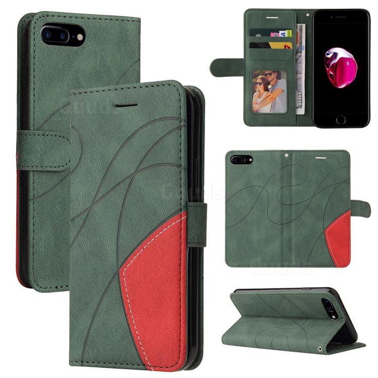 Luxury Two-color Stitching Leather Wallet Case Cover for iPhone 8 Plus / 7 Plus 7P(5.5 inch) - Green