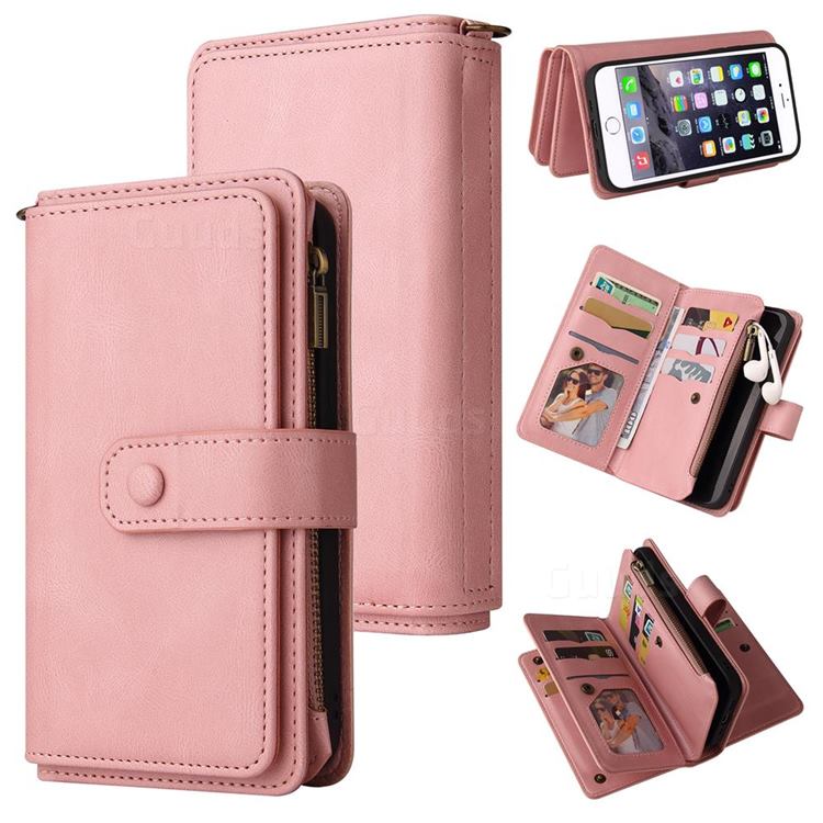Luxury Multi-functional Zipper Wallet Leather Phone Case Cover for iPhone 8 Plus / 7 Plus 7P(5.5 inch) - Pink