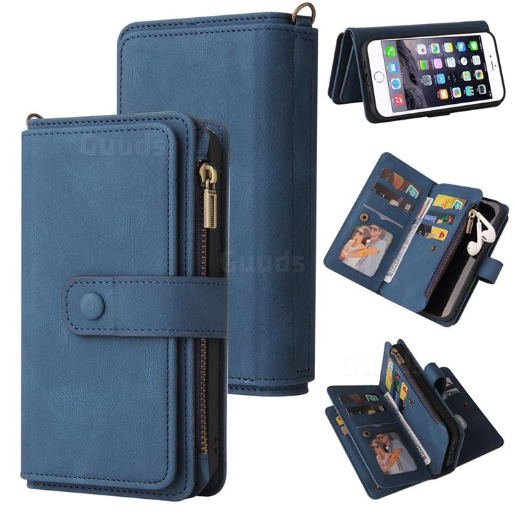 Luxury Multi-functional Zipper Wallet Leather Phone Case Cover for iPhone 8 Plus / 7 Plus 7P(5.5 inch) - Blue