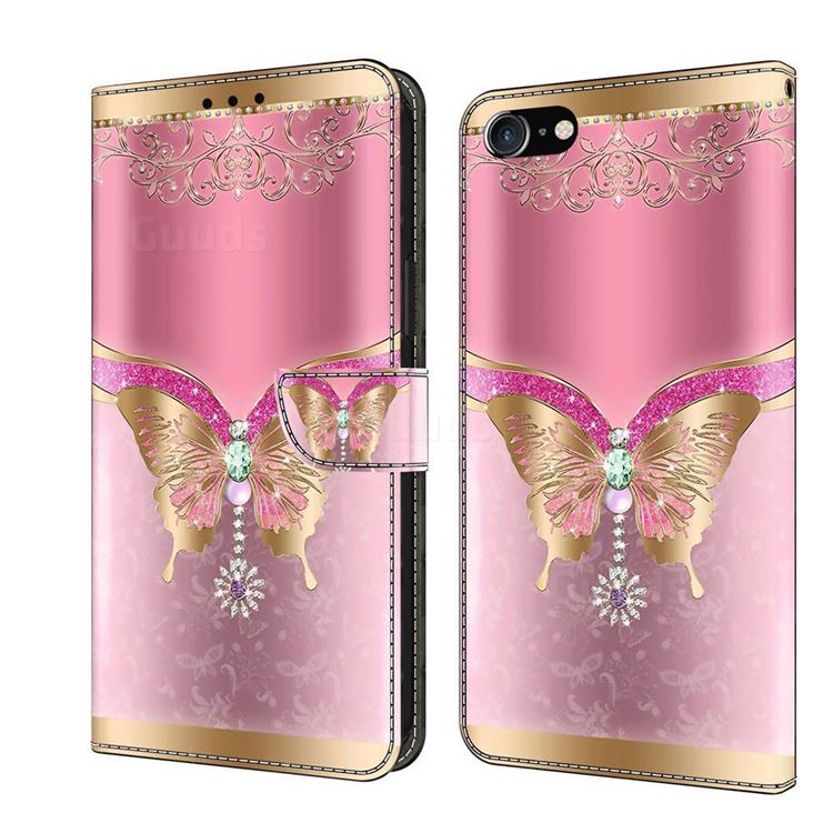 Pink Diamond Butterfly Crystal PU Leather Protective Wallet Case Cover for iPhone 8 Plus / 7 Plus 7P(5.5 inch)