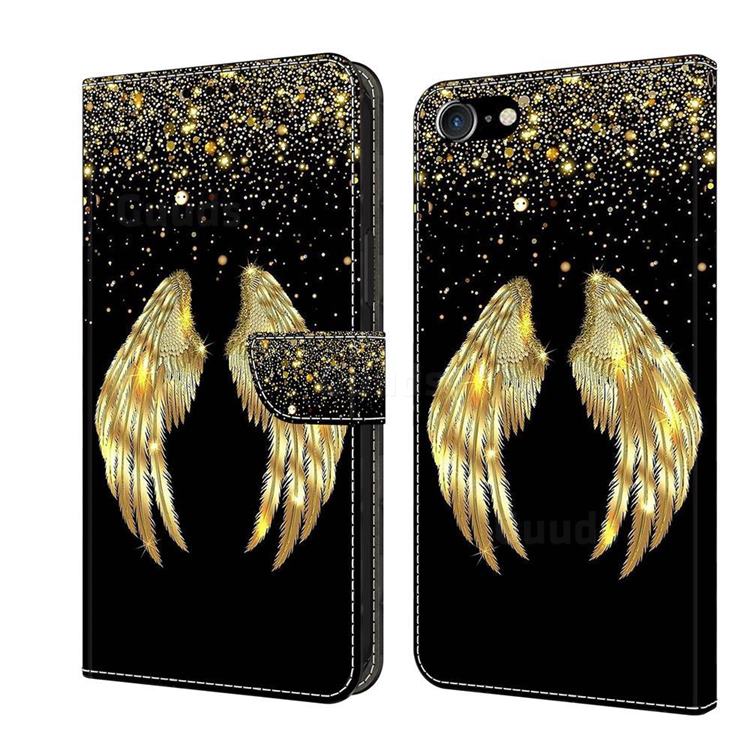 Golden Angel Wings Crystal PU Leather Protective Wallet Case Cover for iPhone 8 Plus / 7 Plus 7P(5.5 inch)