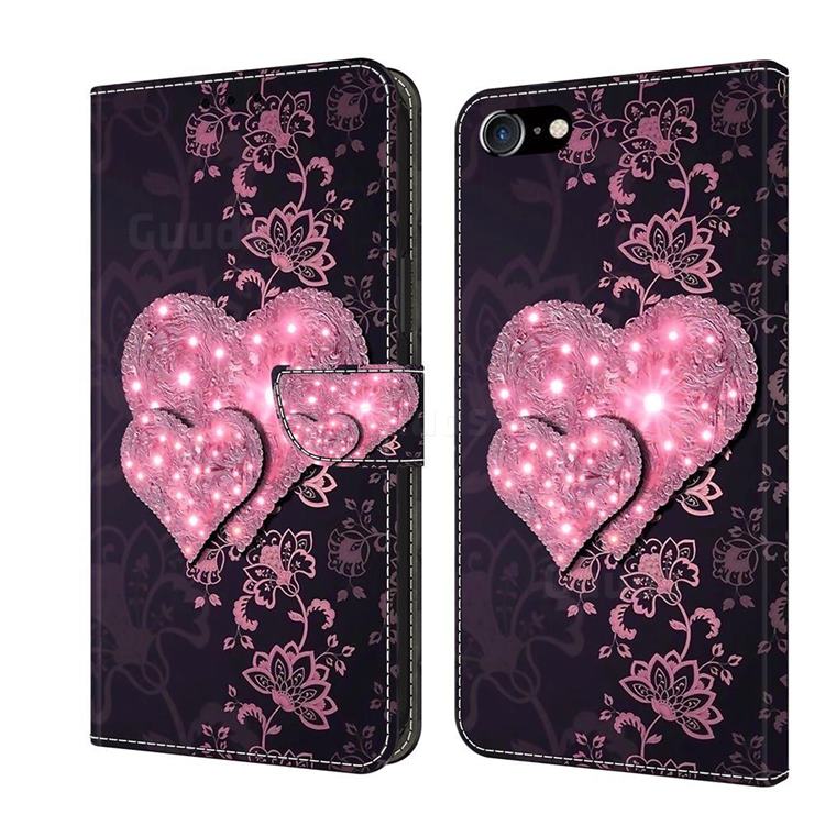 Lace Heart Crystal PU Leather Protective Wallet Case Cover for iPhone 8 Plus / 7 Plus 7P(5.5 inch)