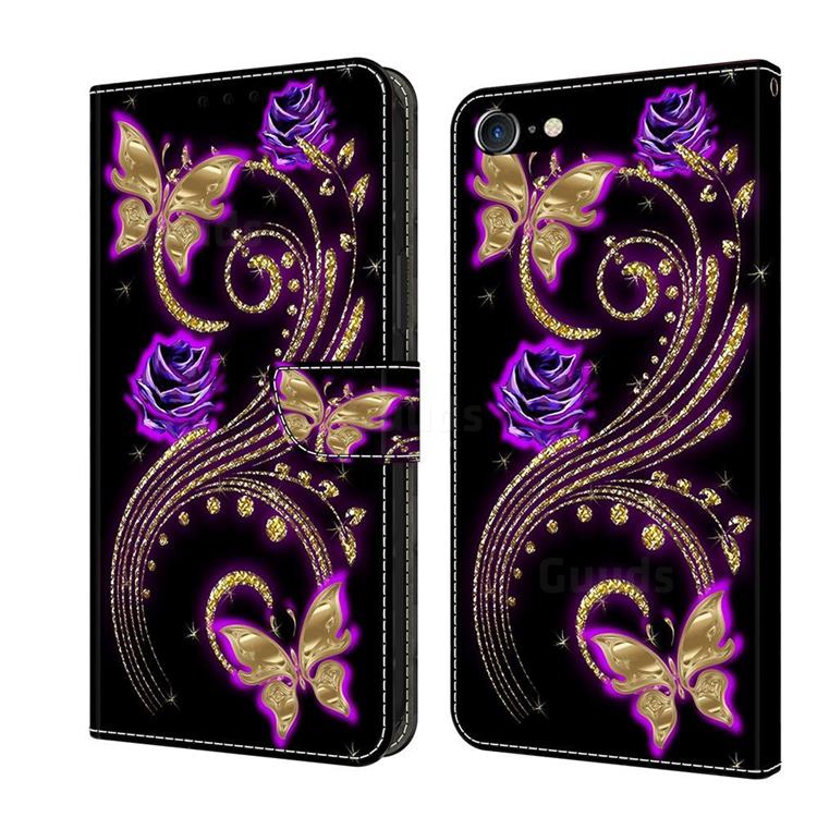 Purple Flower Butterfly Crystal PU Leather Protective Wallet Case Cover for iPhone 8 Plus / 7 Plus 7P(5.5 inch)