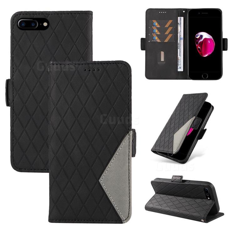 Grid Pattern Splicing Protective Wallet Case Cover for iPhone 8 Plus / 7 Plus 7P(5.5 inch) - Black