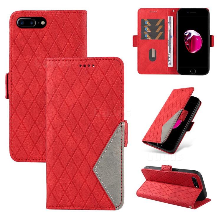Grid Pattern Splicing Protective Wallet Case Cover for iPhone 8 Plus / 7 Plus 7P(5.5 inch) - Red