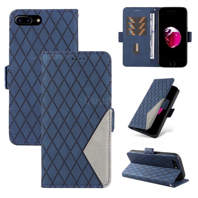 Grid Pattern Splicing Protective Wallet Case Cover for iPhone 8 Plus / 7 Plus 7P(5.5 inch) - Blue