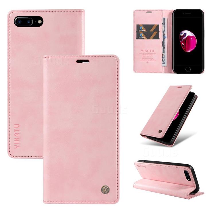 YIKATU Litchi Card Magnetic Automatic Suction Leather Flip Cover for iPhone 8 Plus / 7 Plus 7P(5.5 inch) - Pink