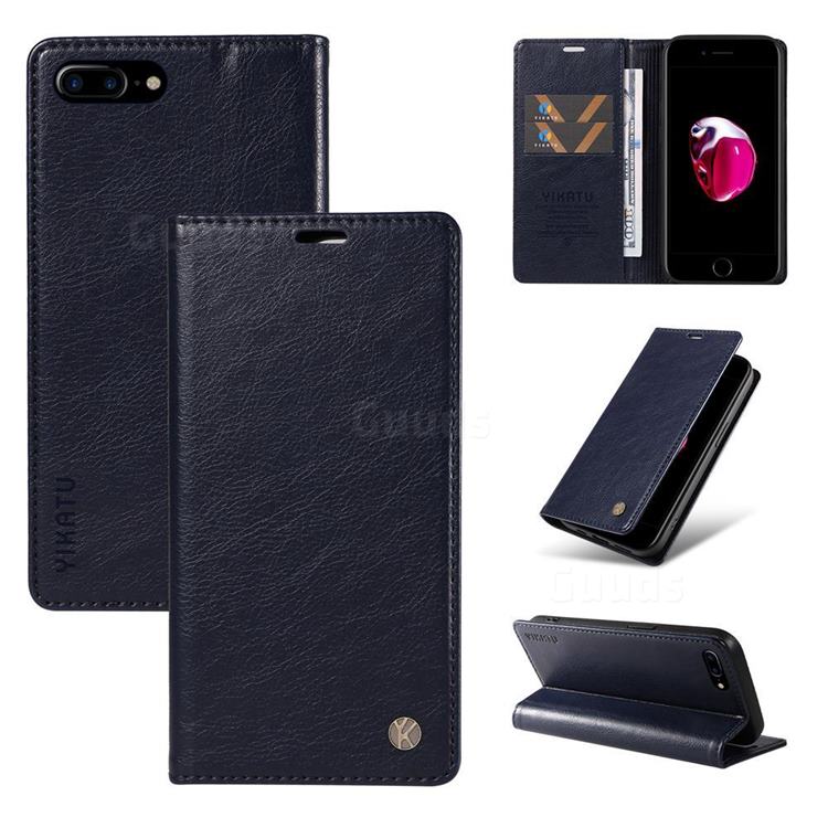 YIKATU Litchi Card Magnetic Automatic Suction Leather Flip Cover for iPhone 8 Plus / 7 Plus 7P(5.5 inch) - Navy Blue