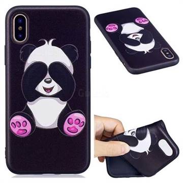 Lovely Panda 3D Embossed Relief Black Soft Back Cover for iPhone XS / X / 10 (5.8 inch)
